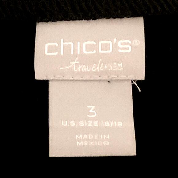 CHICO'S Travelers Top Sz 3 16 / 18 Grommets Black Slinky Split-Neck 3/4 Sleeves - Picture 2 of 8